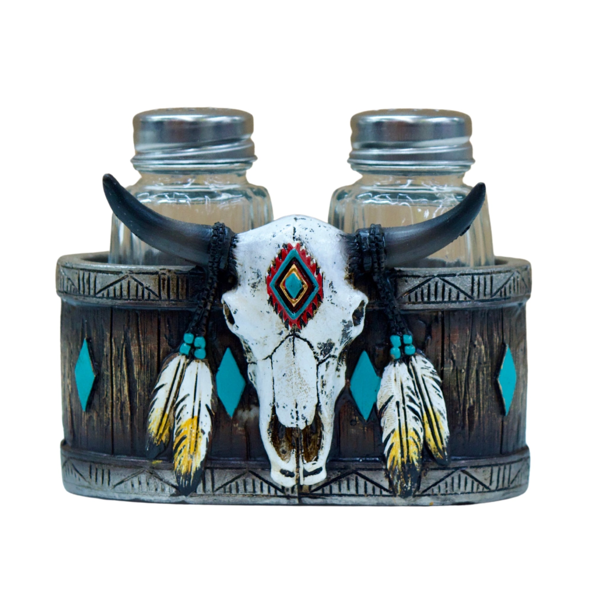 Longhorn Skull Salt and Pepper Shaker Holder – Western Ranch Kitchen Decor
